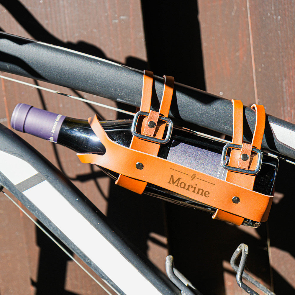 Porte-Bouteille Cuir pour Vélo Prénom à Personnaliser - Vin