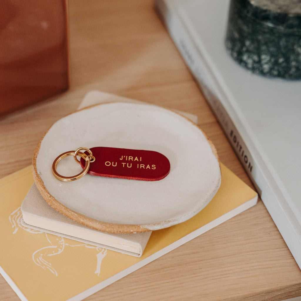 Porte-clé à message en cuir