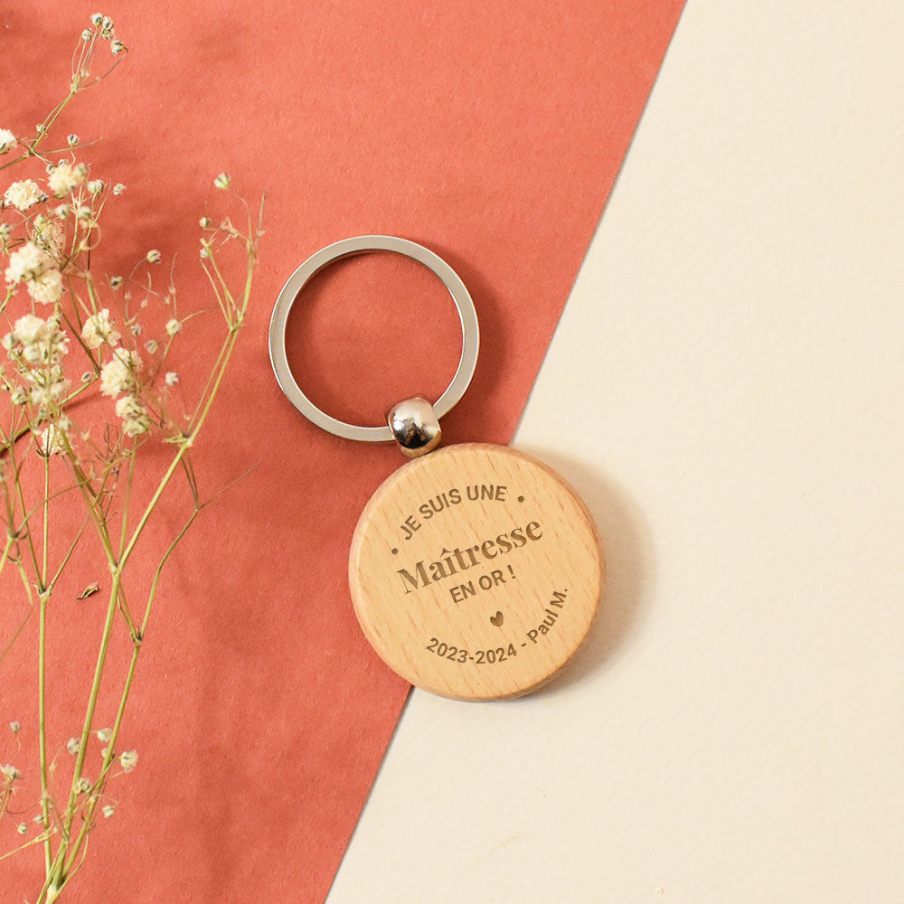 Porte-Clés Rond Maître.sse en Or à Personnaliser - Porte-Clés Personnalisé