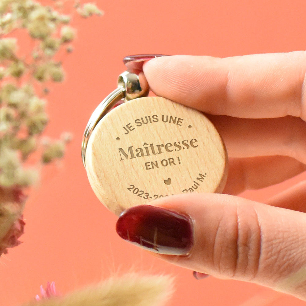 Porte-Clés Rond Maître.sse en Or à Personnaliser - Porte-Clés Personnalisé