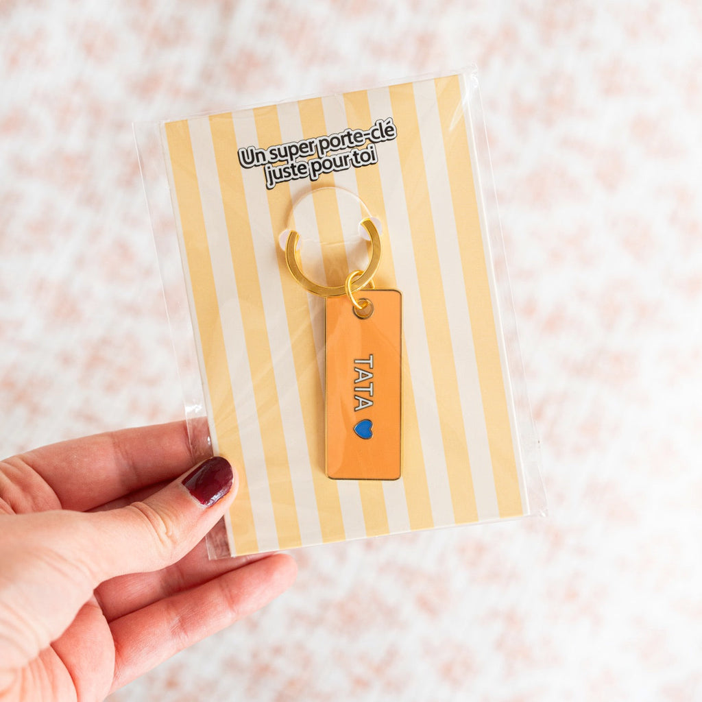 Porte-clé Tata orange avec coeur stylisé, idée cadeau pour une tatie