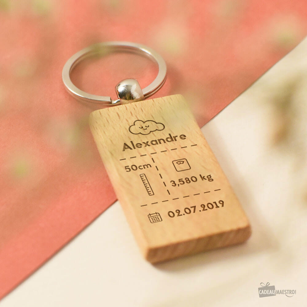 Porte-Clés en Bois Naissance à Personnaliser - Porte-Clés Personnalisé