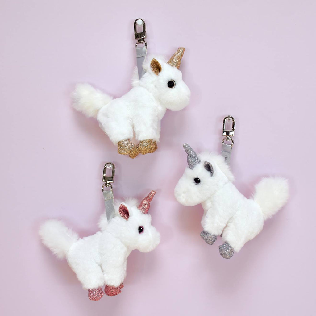 Porte-clés peluche licorne or blanc