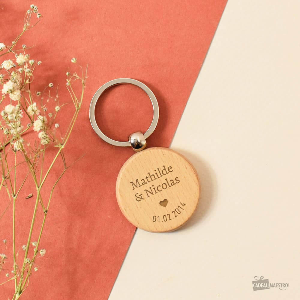 Porte-Clés Rond Couple à Personnaliser - Porte-Clés Personnalisé
