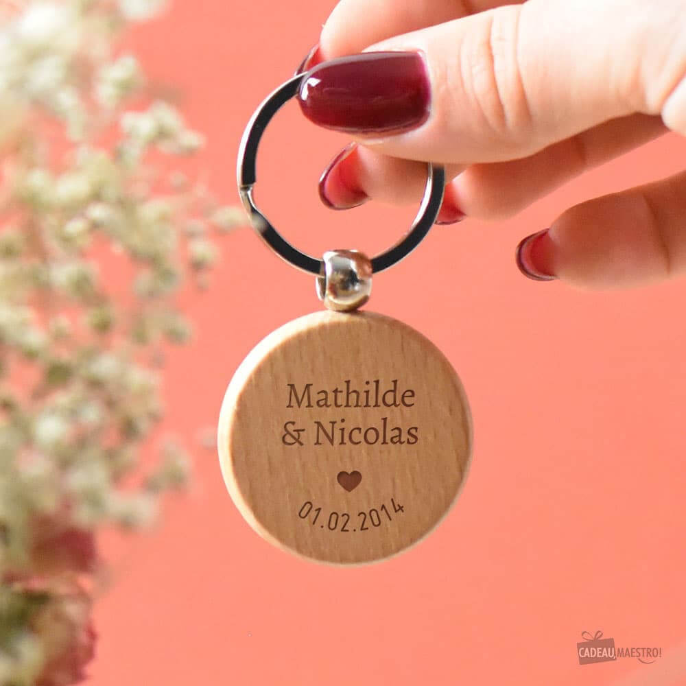 Porte-Clés Rond Couple à Personnaliser - Porte-Clés Personnalisé