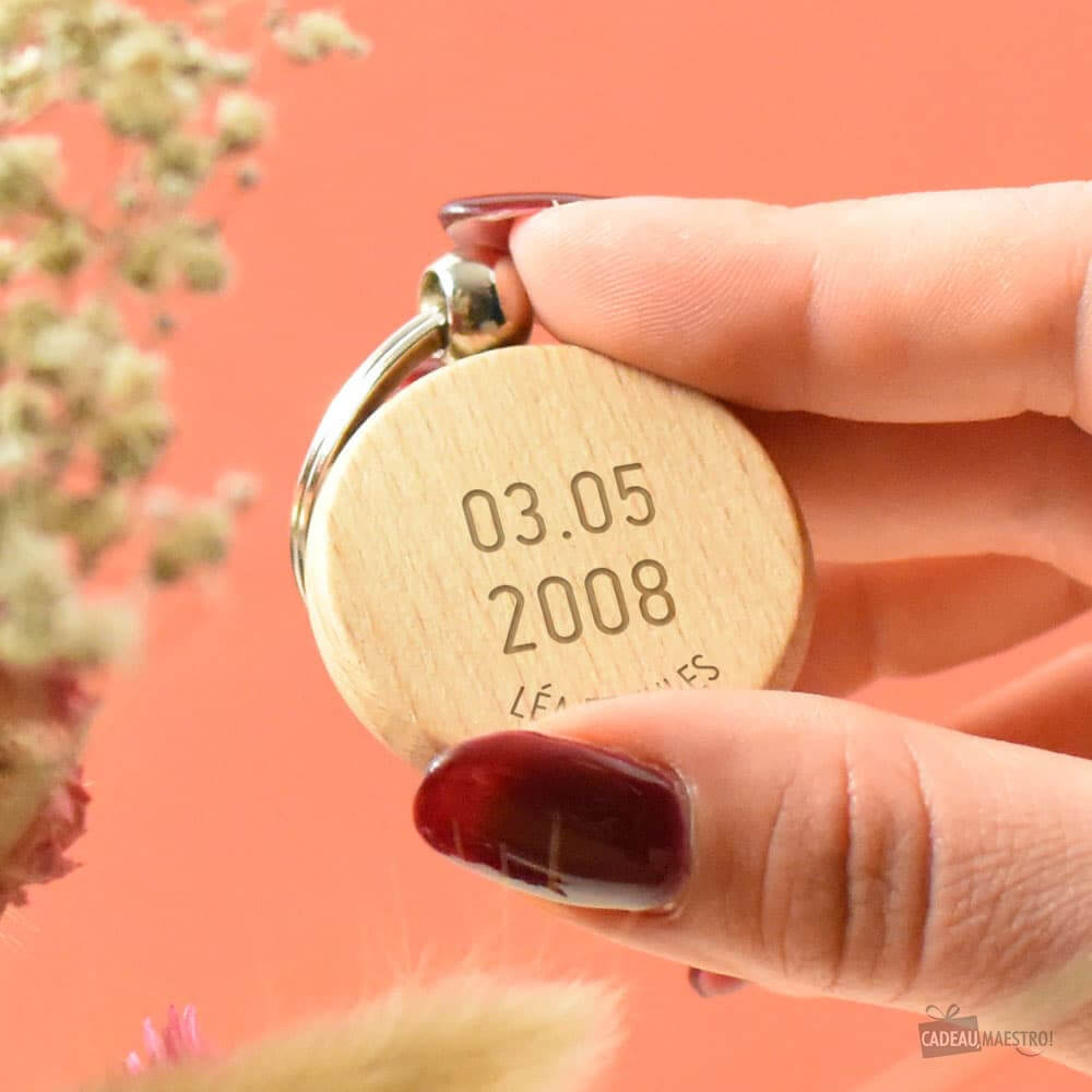 Porte-Clés Rond Date Importante à Personnaliser - Porte-Clés Personnalisé