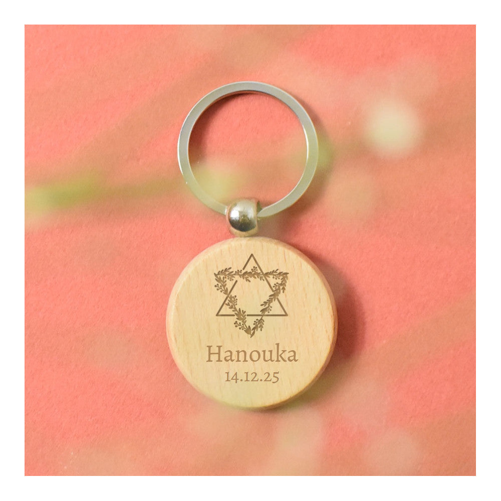 Porte-Clés Rond Fête Hanouka à Personnaliser - Porte-Clés Personnalisé