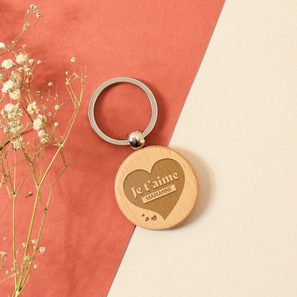 Porte-Clés Rond Je t'aime à Personnaliser - Porte-Clés Personnalisé