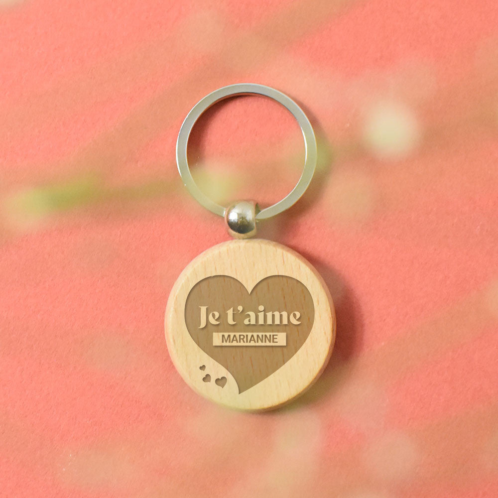 Porte-Clés Rond Je t'aime à Personnaliser - Porte-Clés Personnalisé