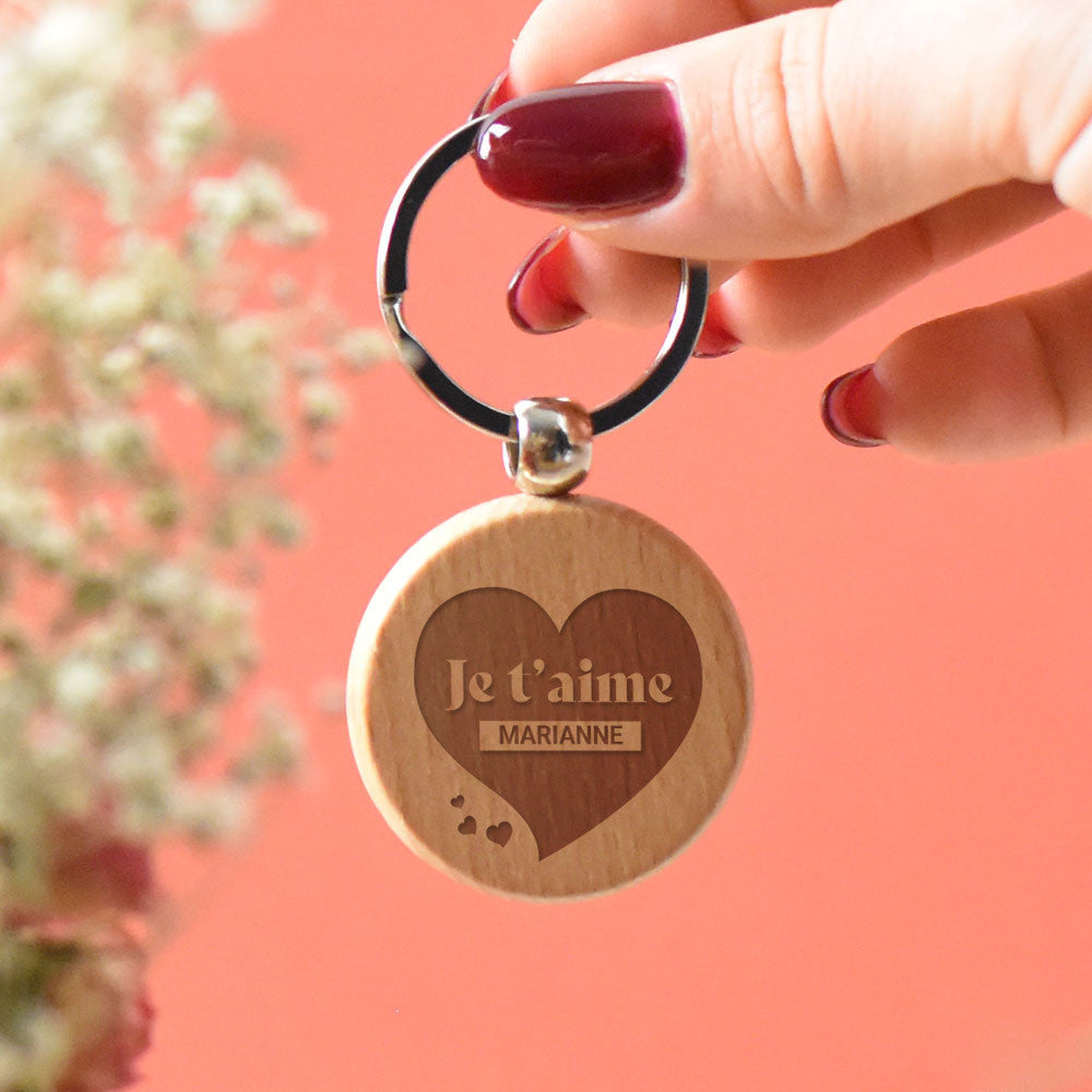 Porte-Clés Rond Je t'aime à Personnaliser - Porte-Clés Personnalisé