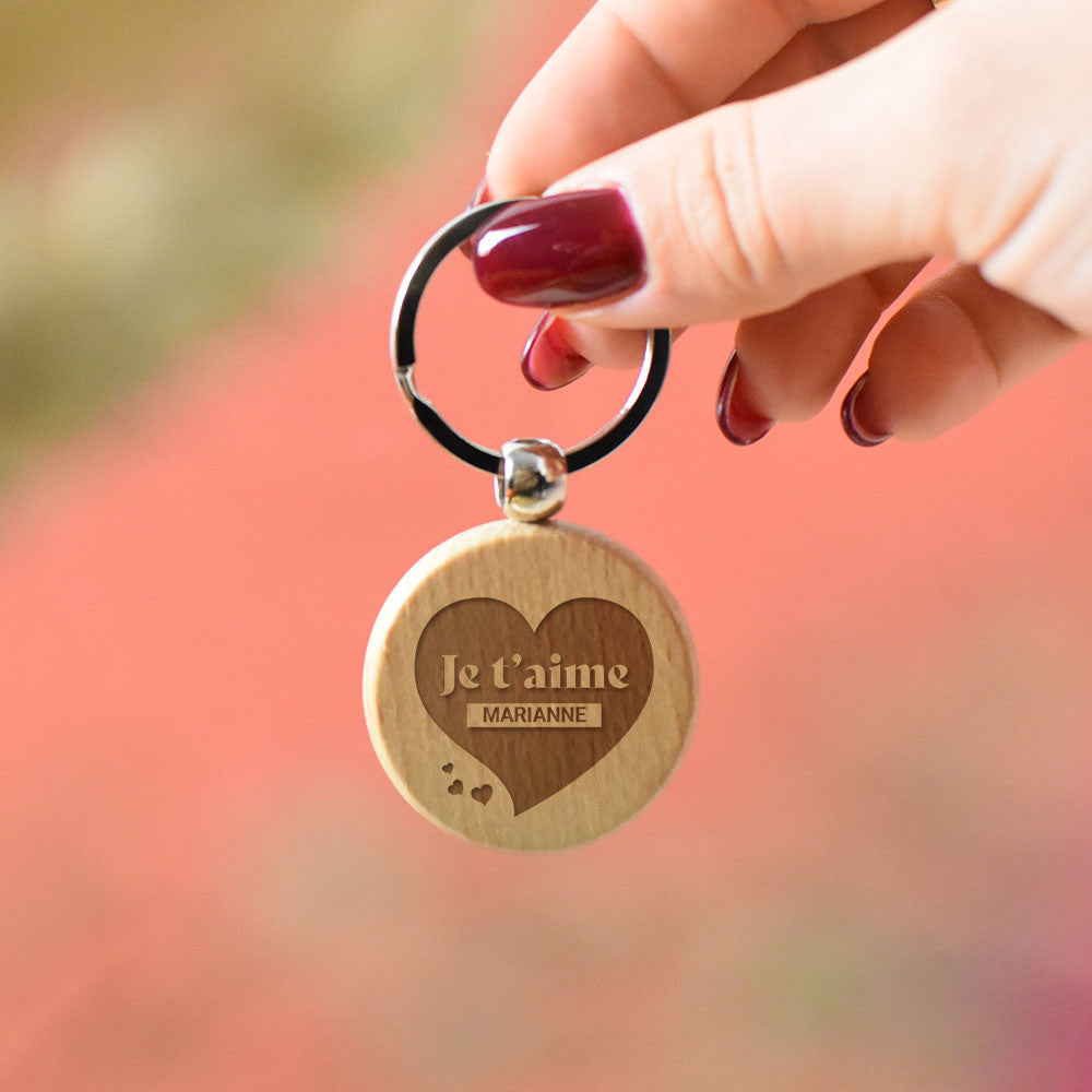 Porte-Clés Rond Je t'aime à Personnaliser - Porte-Clés Personnalisé