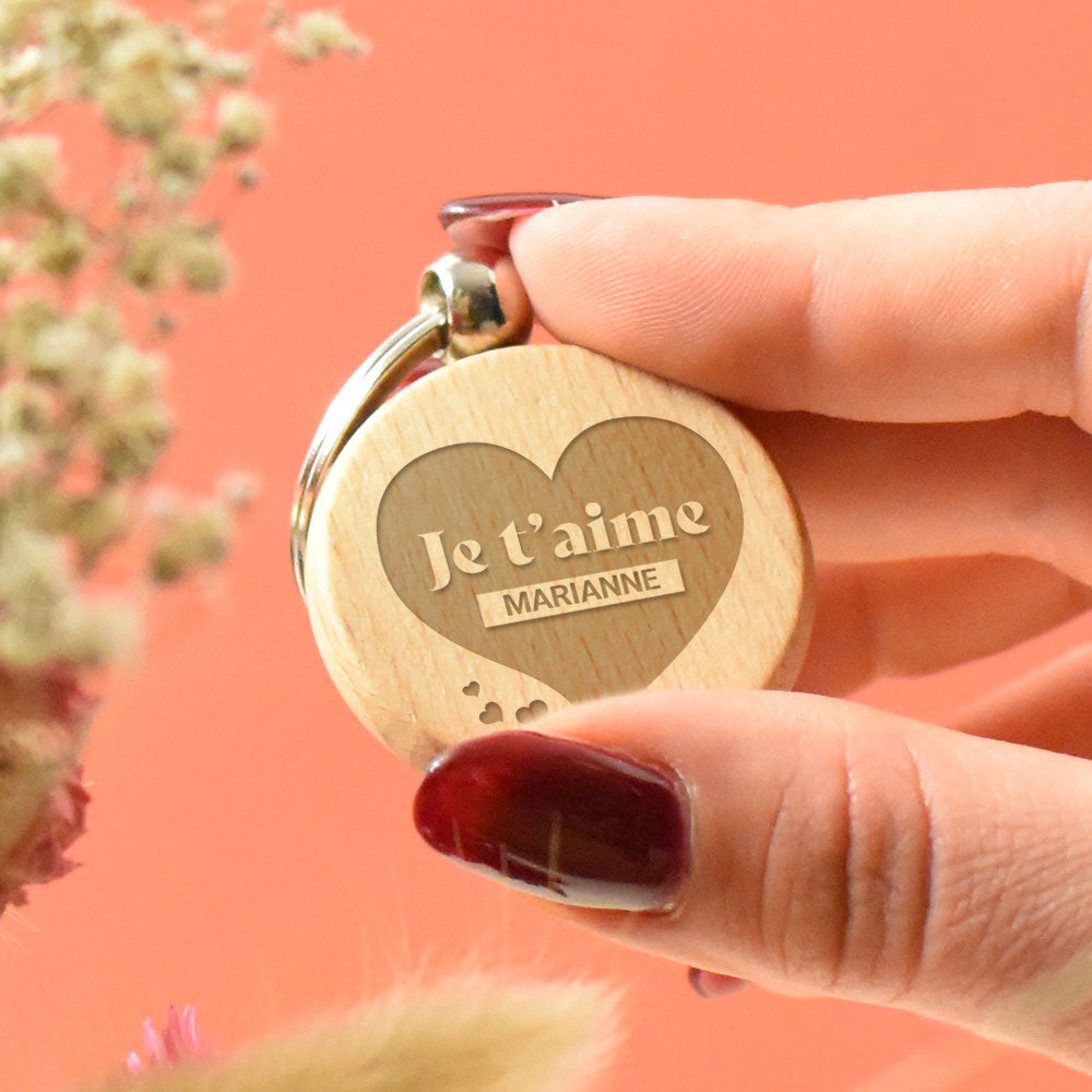 Porte-Clés Rond Je t'aime à Personnaliser - Porte-Clés Personnalisé