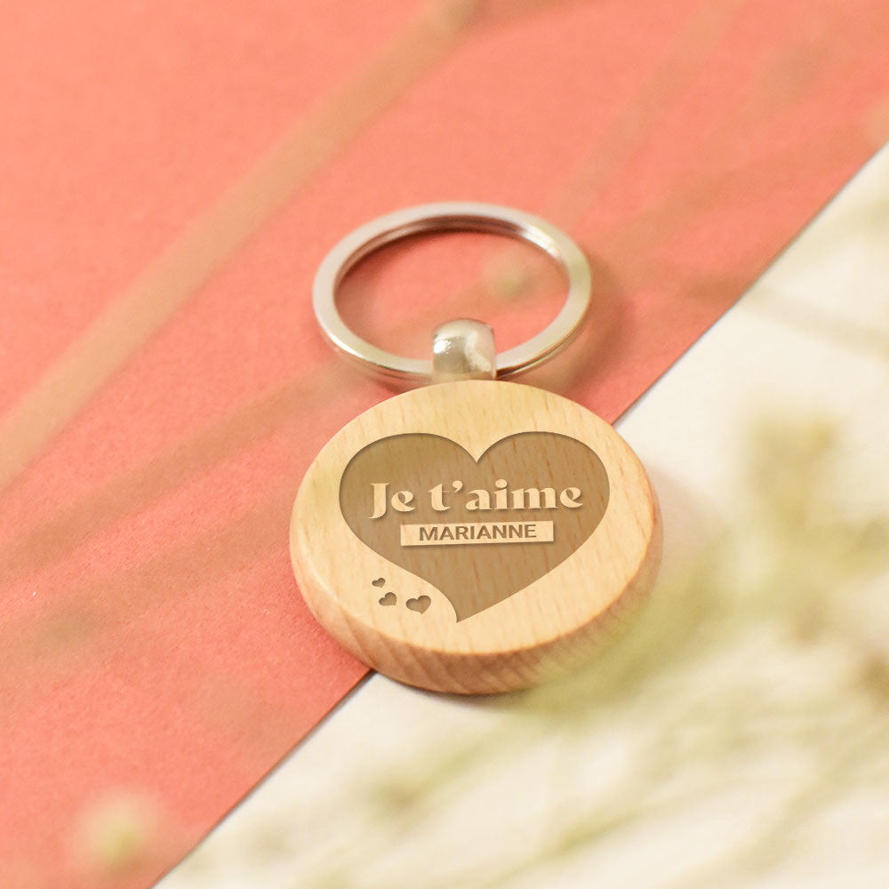 Porte-Clés Rond Je t'aime à Personnaliser - Porte-Clés Personnalisé