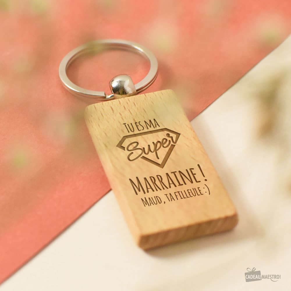 Porte-Clés Super Marraine à Personnaliser - Porte-Clés Personnalisé