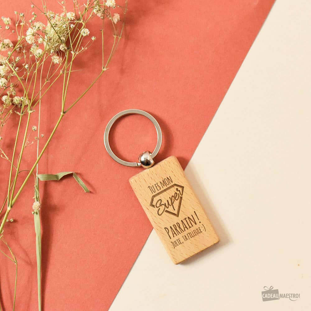 Porte-Clés Super Parrain à Personnaliser - Porte-Clés Personnalisé CadoMaestro