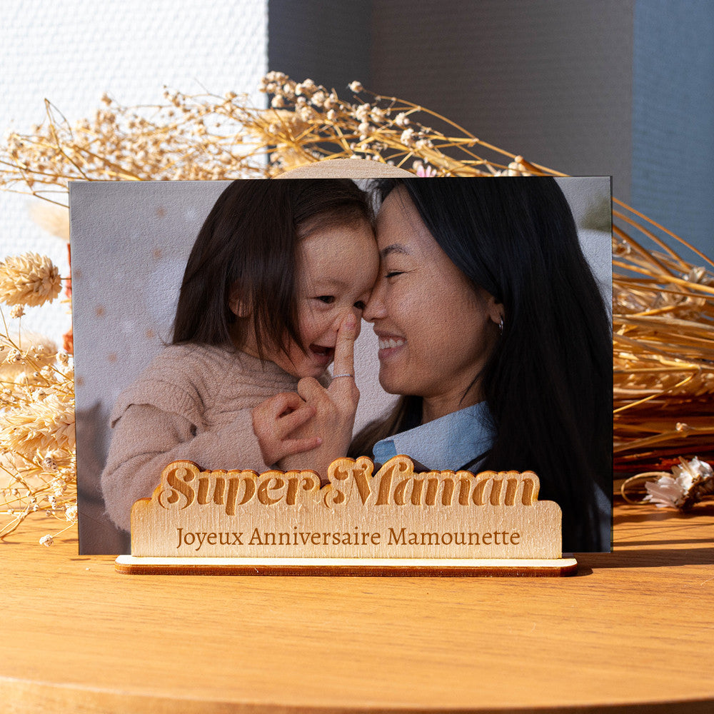 Porte-Photo Super Maman en Bois à Personnaliser - Objet Déco Original