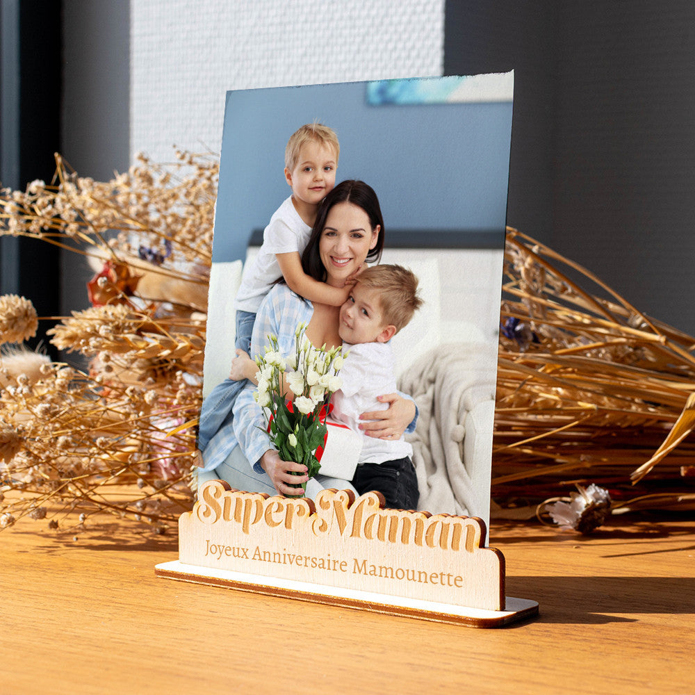 Porte-Photo Super Maman en Bois à Personnaliser - Objet Déco Original