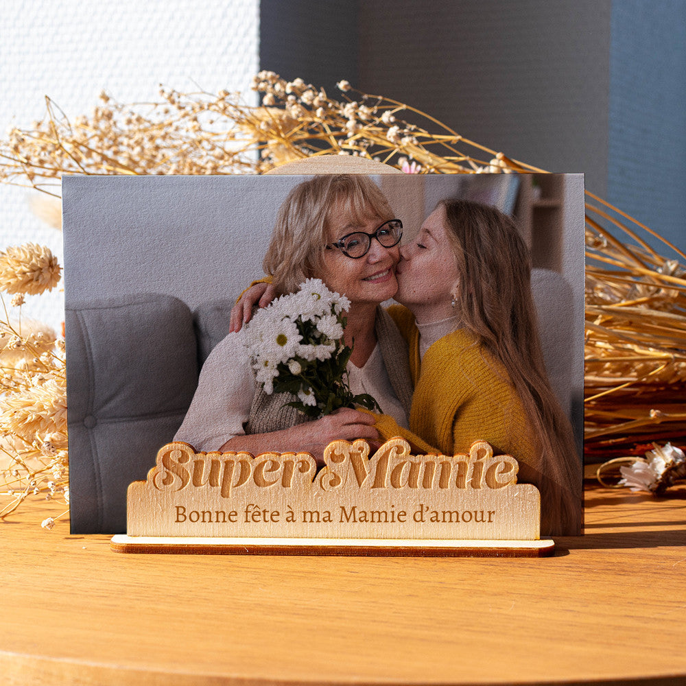 Porte-Photo Super Mamie en Bois à Personnaliser - Objet Déco Original