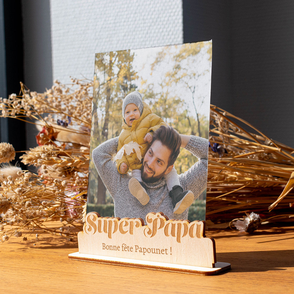Porte-Photo Super Papa en Bois à Personnaliser - Objet Déco Original
