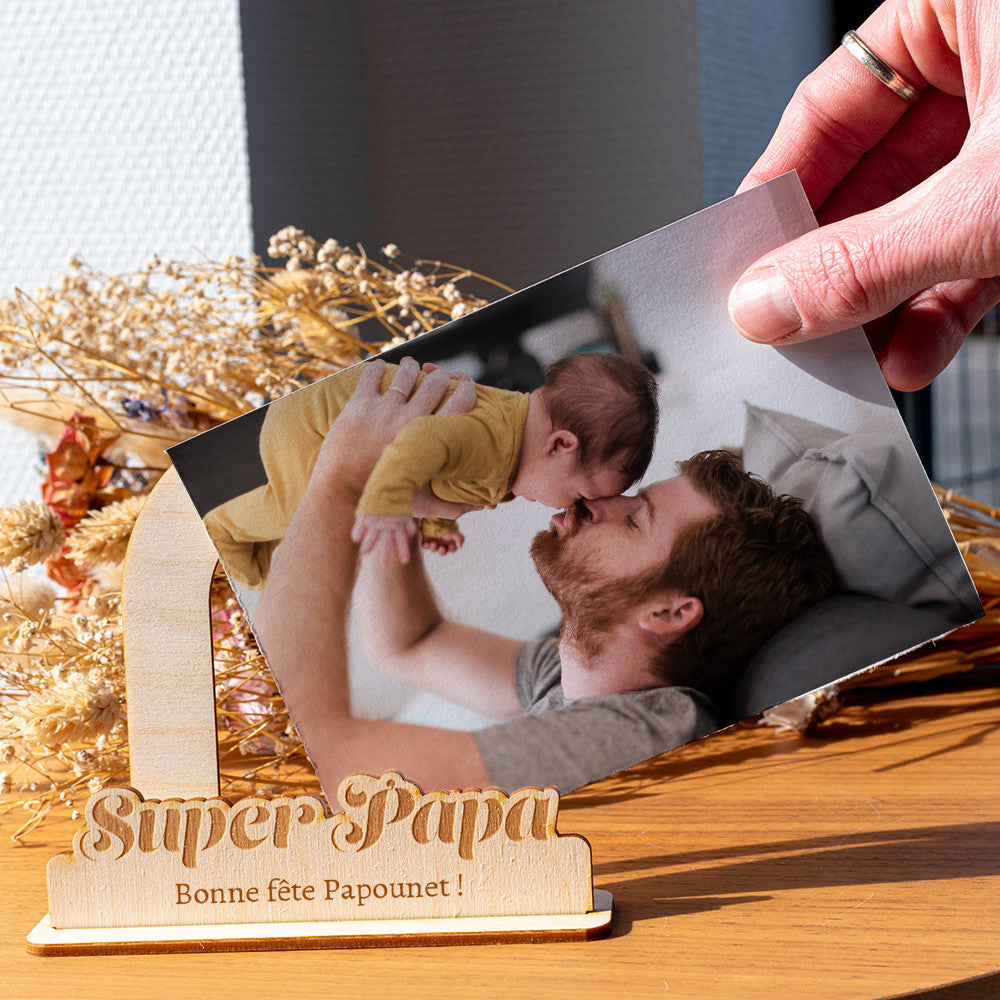 Porte-Photo Super Papa en Bois à Personnaliser - Objet Déco Original