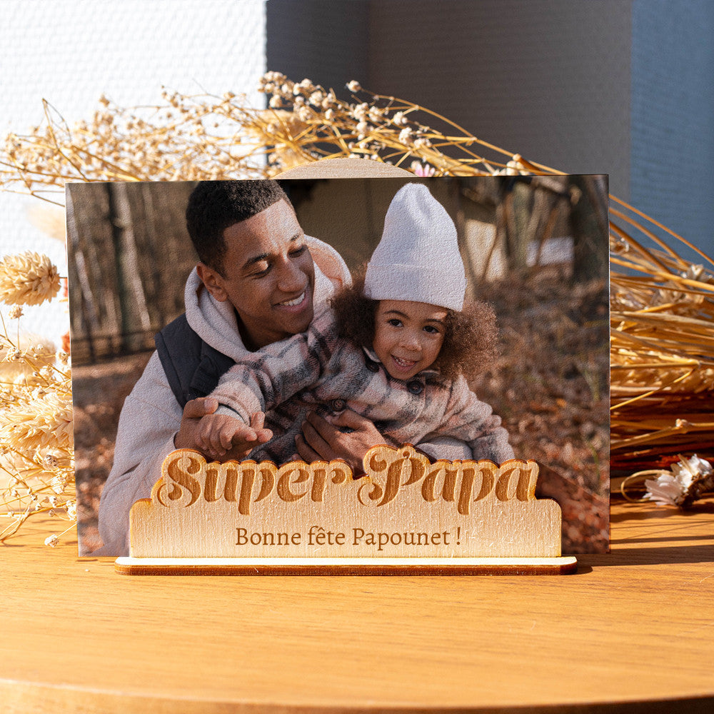 Porte-Photo Super Papa en Bois à Personnaliser - Objet Déco Original