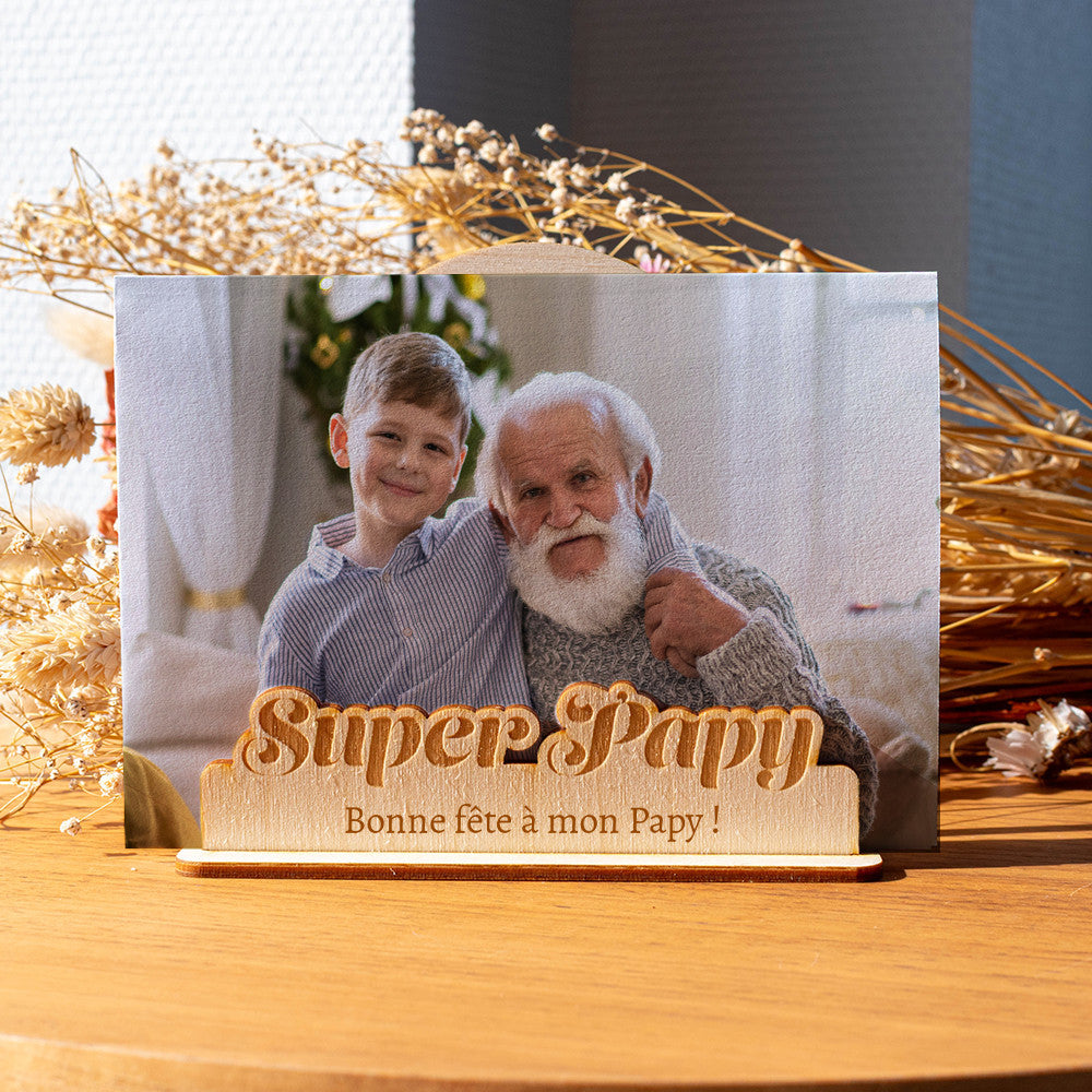 Porte-Photo Super Papy en Bois à Personnaliser - Objet Déco Original