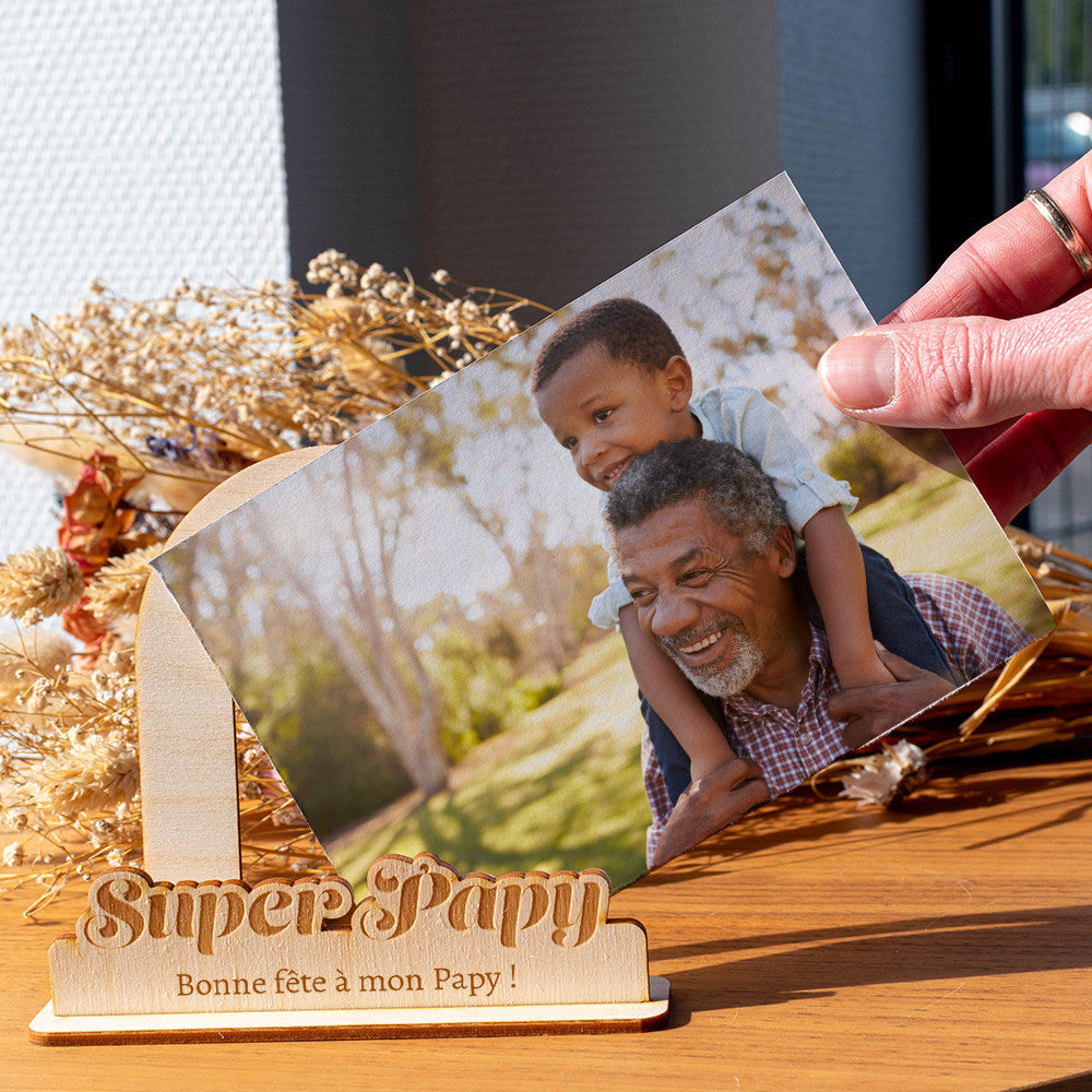 Porte-Photo Super Papy en Bois à Personnaliser - Objet Déco Original