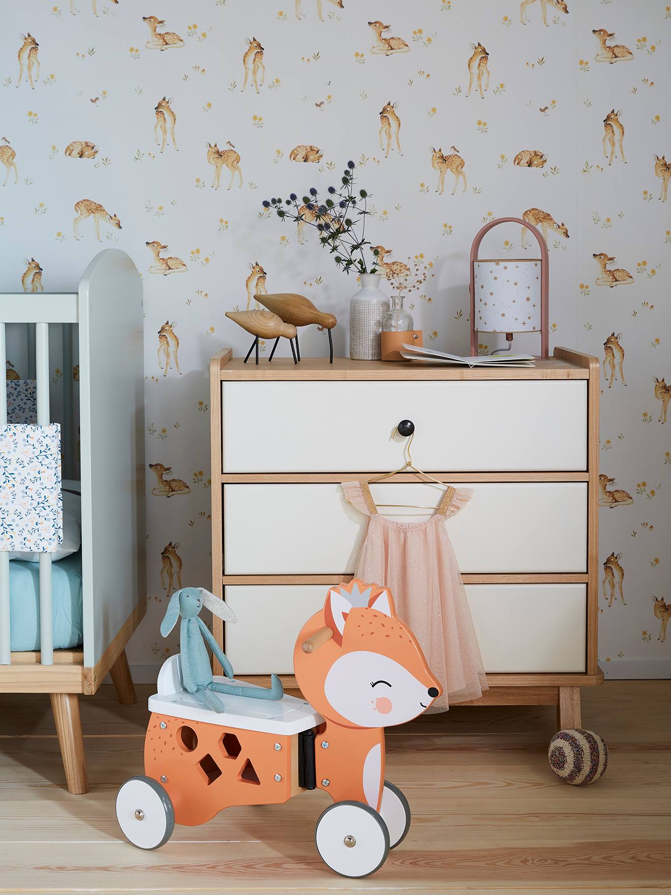 Porteur coffre renard en bois FSC marron moyen uni avec décor