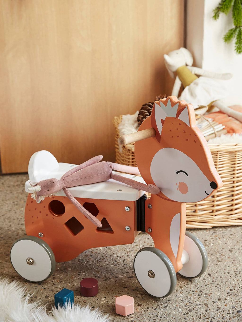 Porteur coffre renard en bois FSC marron moyen uni avec décor