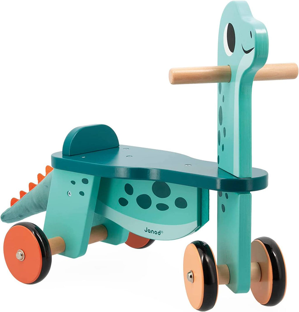 Porteur dino portosaurus en bois FSC bleu