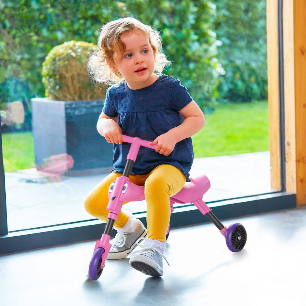 Porteur enfant pliable 3 roues scuttlebug butterfly métal blanc - rose