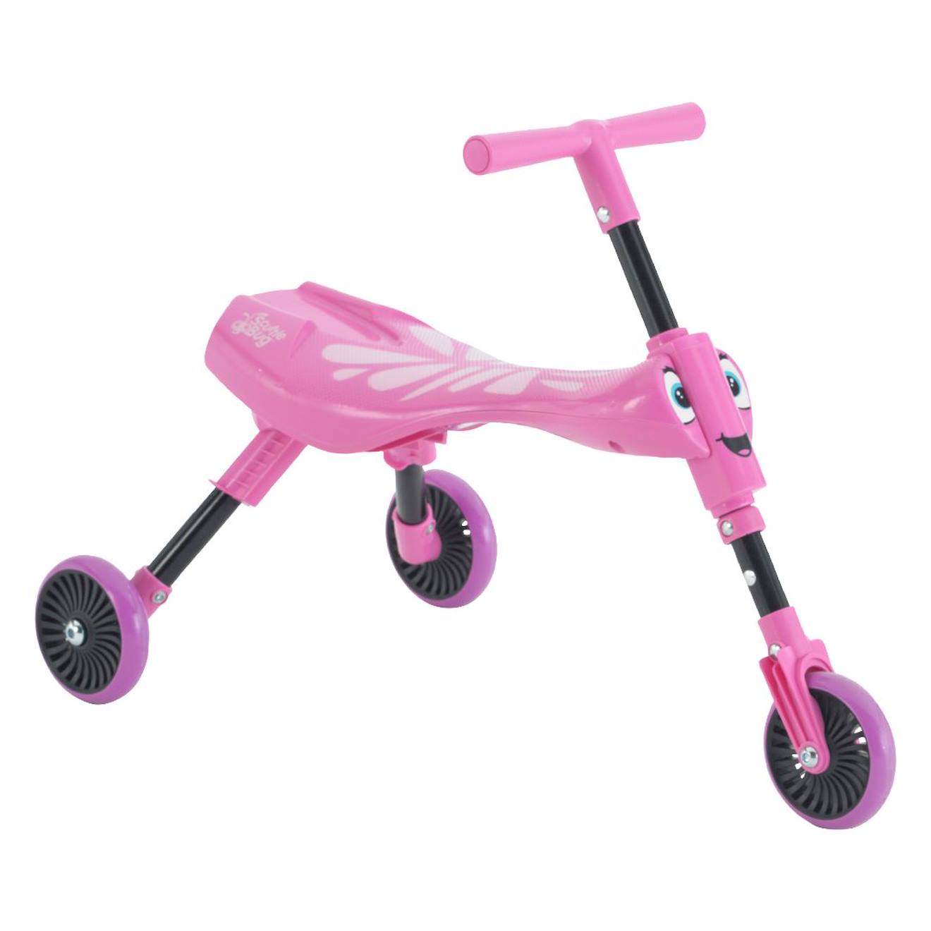 Porteur enfant pliable 3 roues scuttlebug butterfly métal blanc - rose