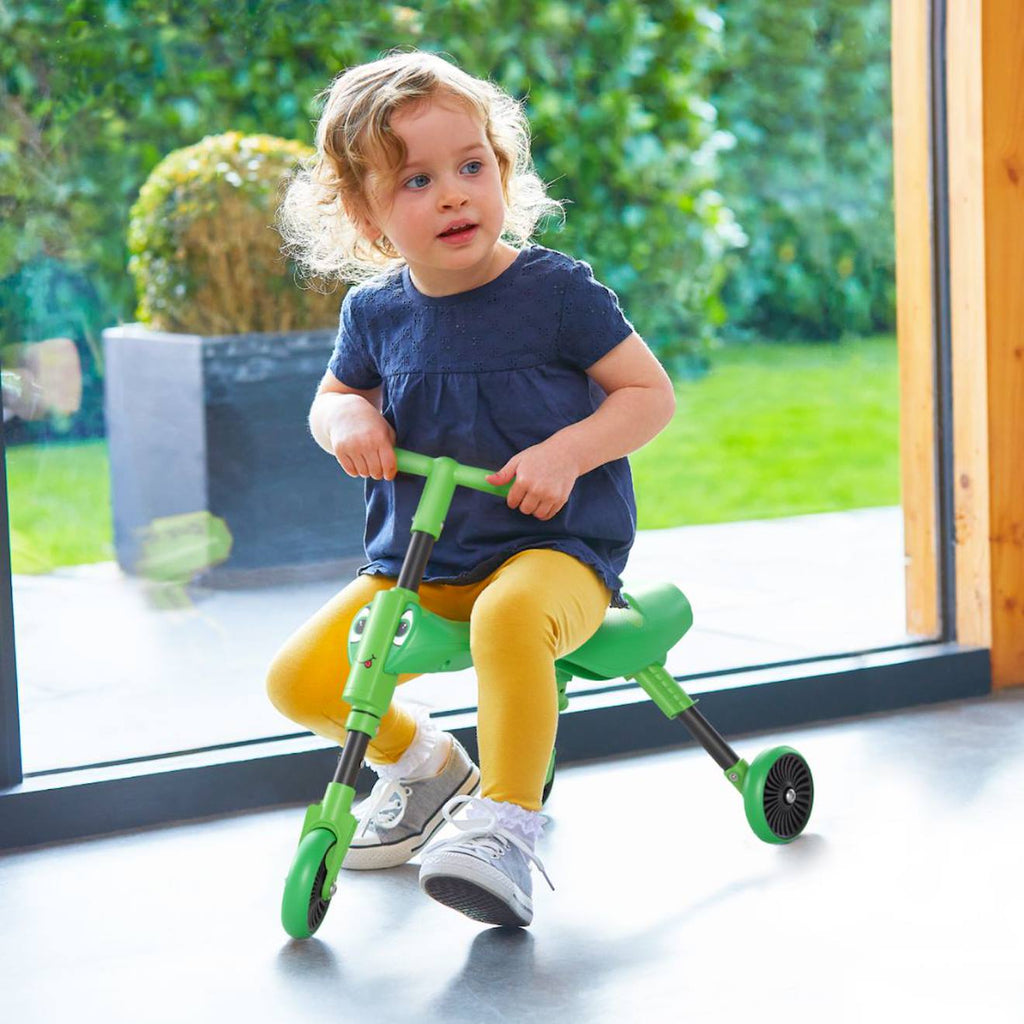 Porteur enfant pliable 3 roues scuttlebug grasshopper métal jaune - vert