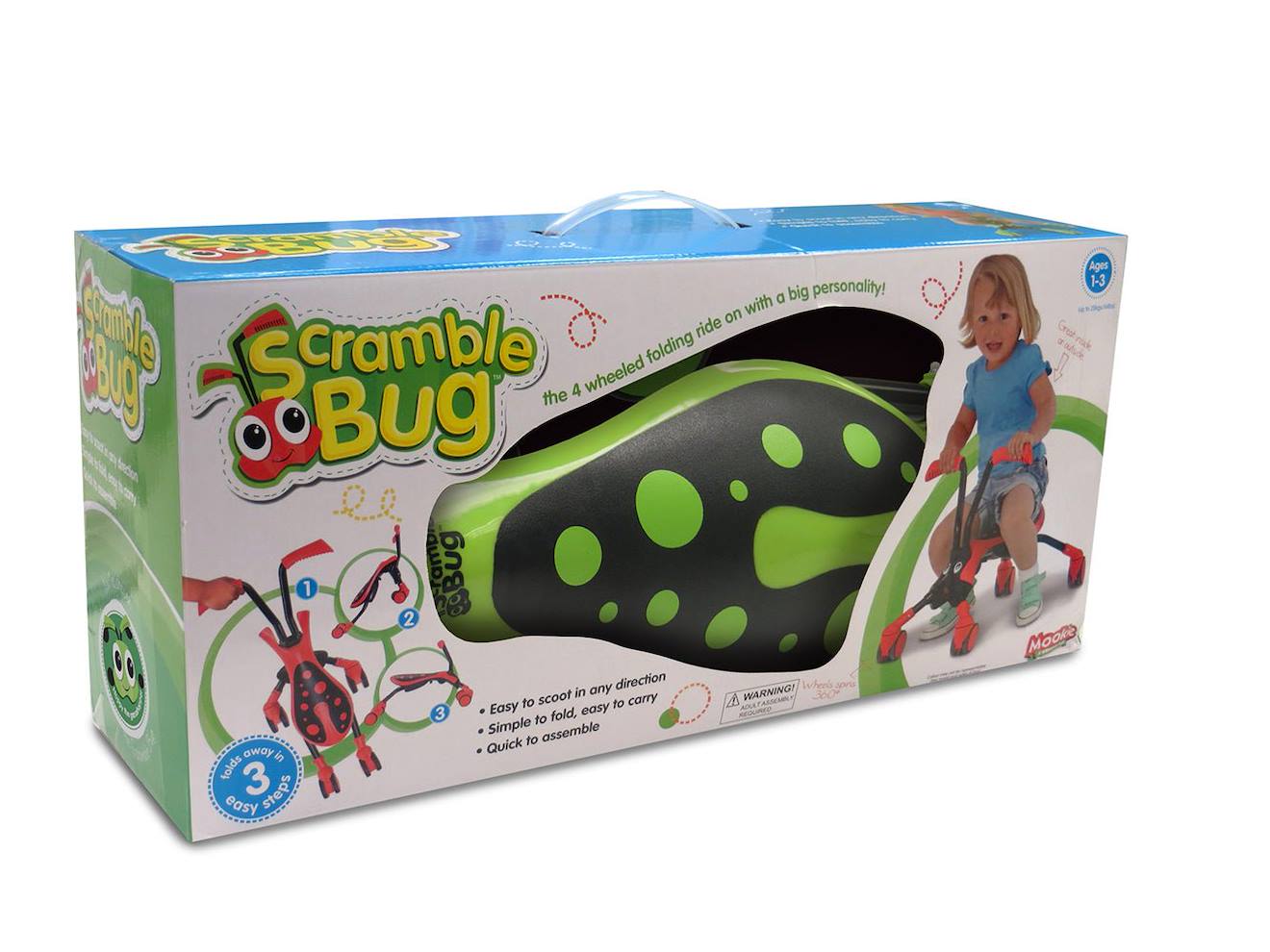 Porteur enfant pliable 4 roues scramblebug honet plastique noir - vert
