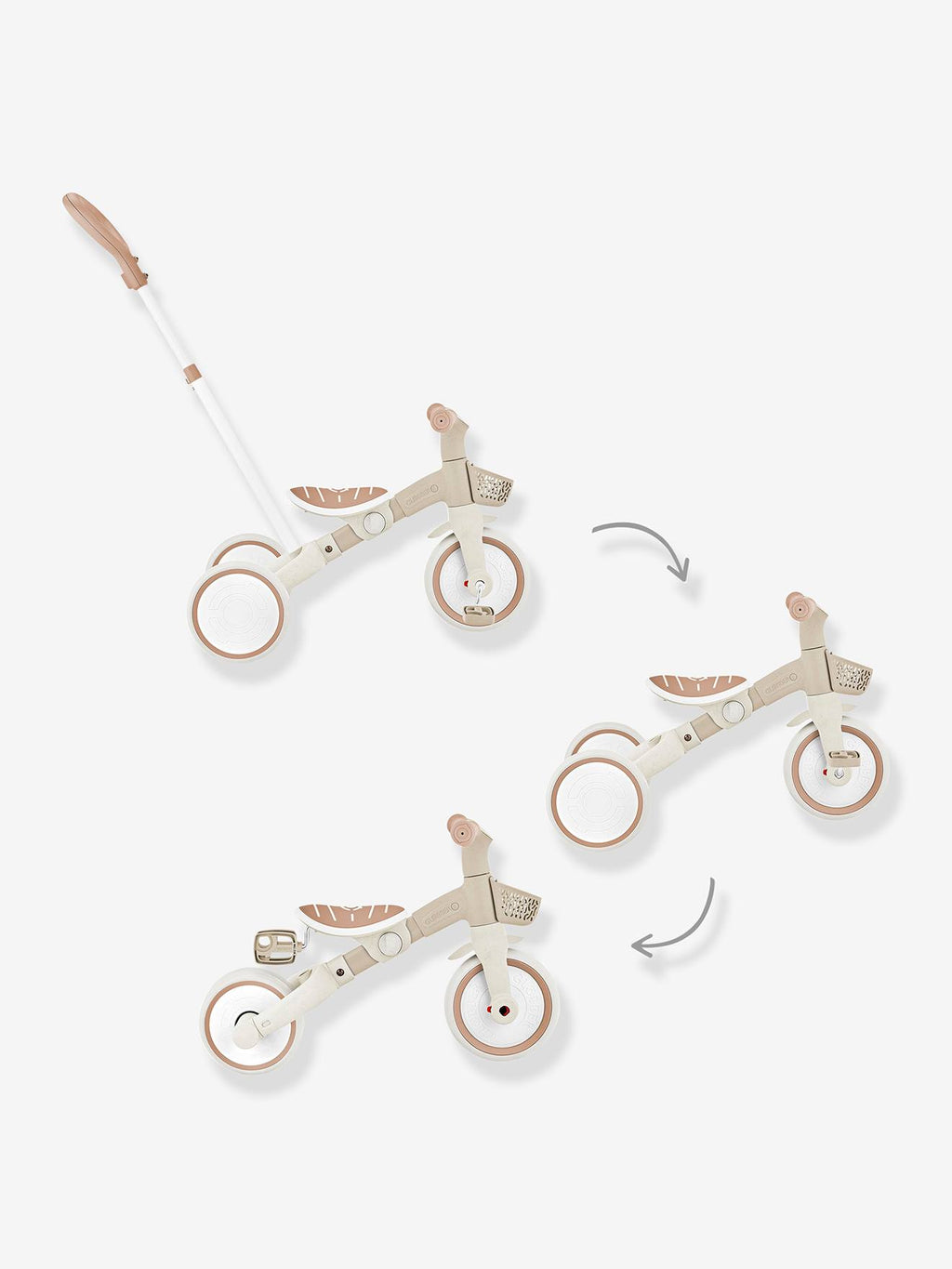 Porteur learning trike - tricycle 3 en 1 - taupe
