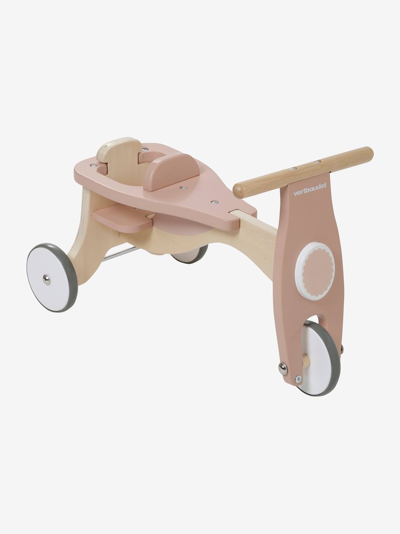 Porteur + siège poupon en bois FSC beige moyen uni avec décor