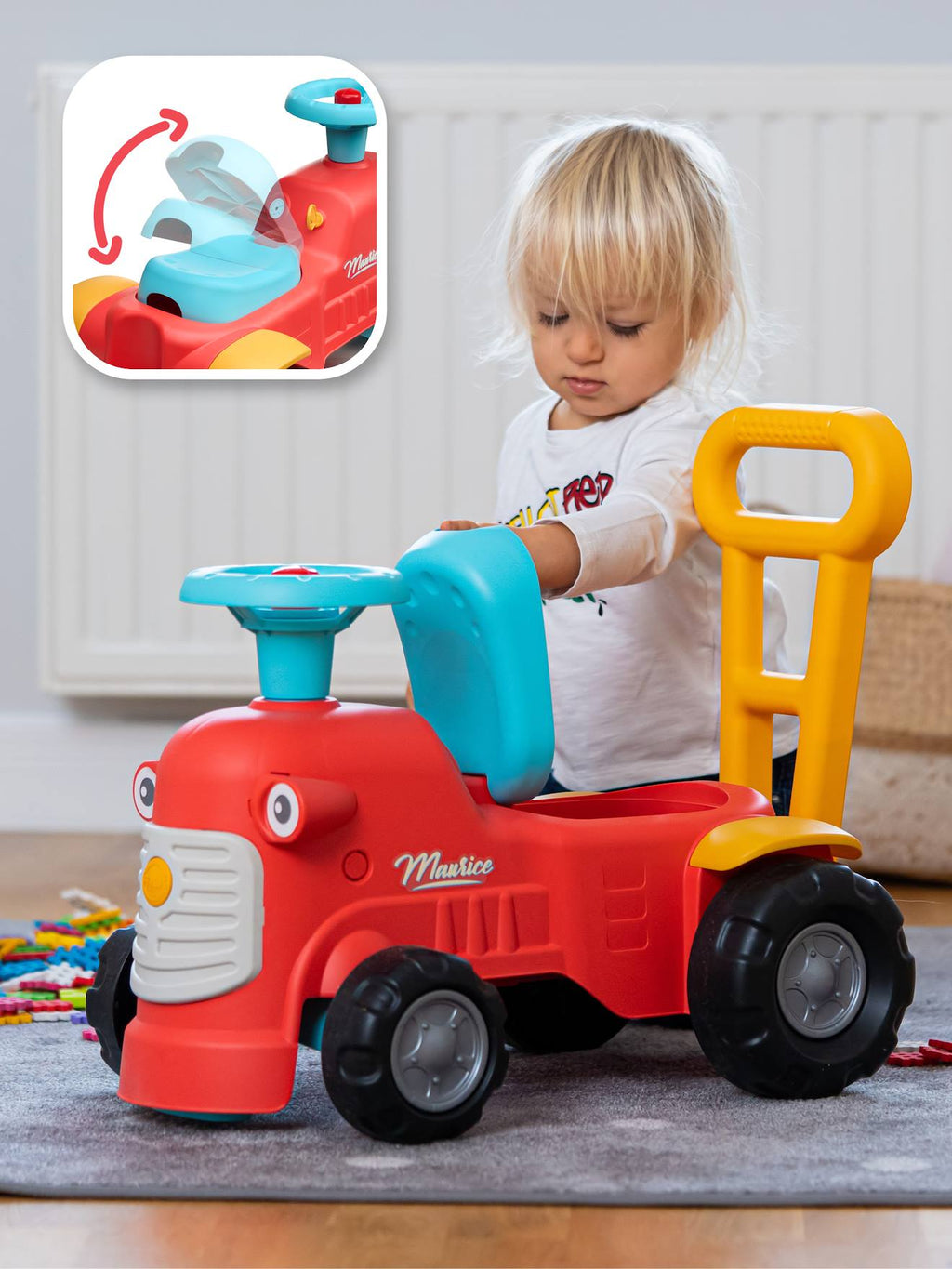 Porteur tracteur avec barre d'aide à la marche ergonomique rouge