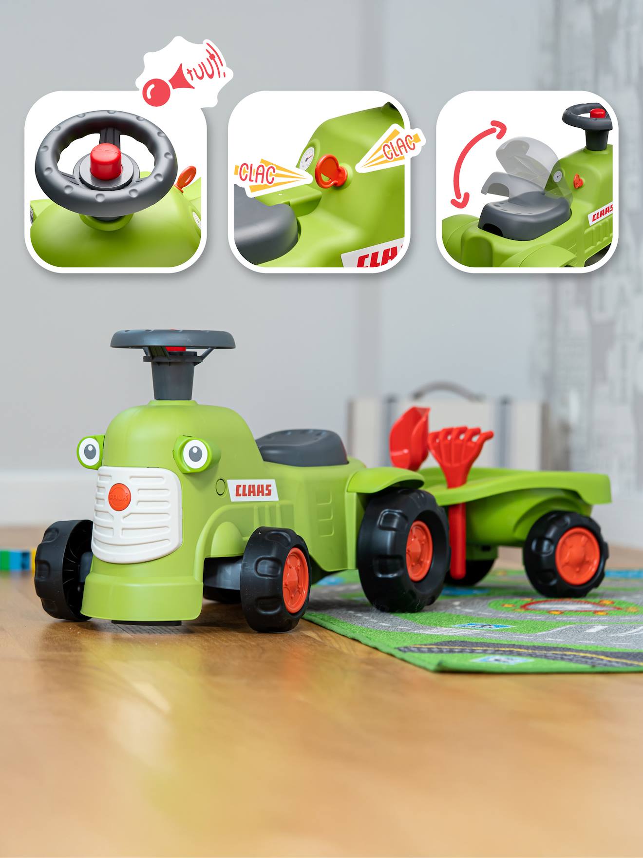 Porteur tracteur avec remorque vert claas