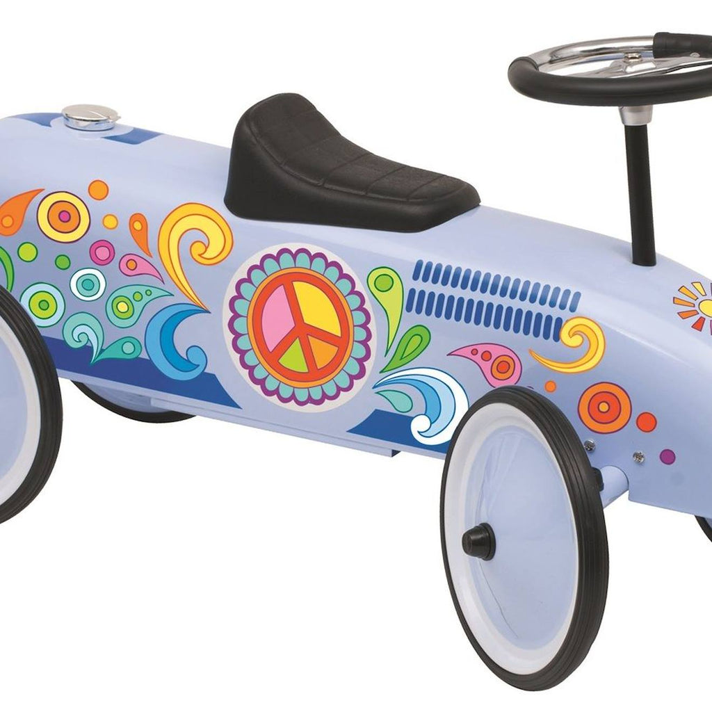 Porteur voiture bleu peace and love bleu