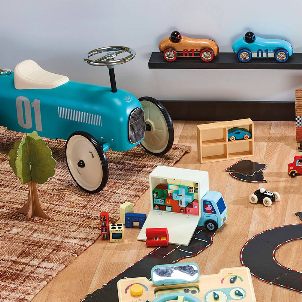 Porteur voiture vintage bleu