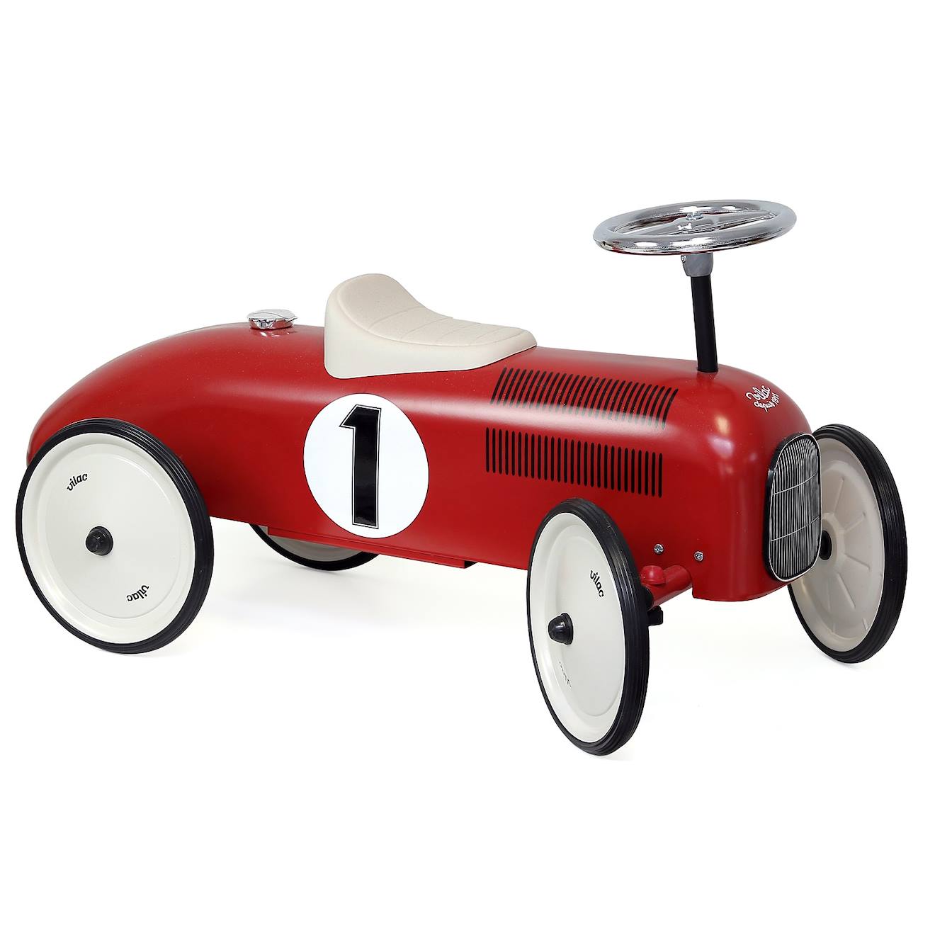 Porteur voiture vintage rouge et blanc crème