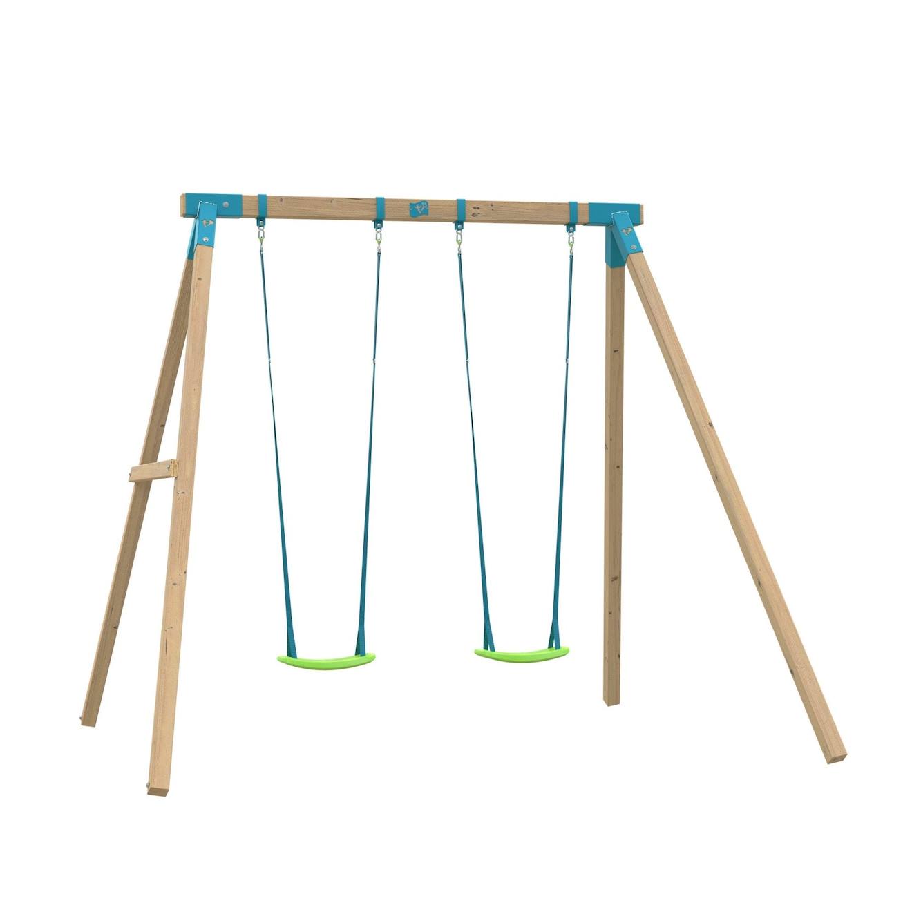 Portique 2 balançoires acacia bois h243cm marron - bleu - vert