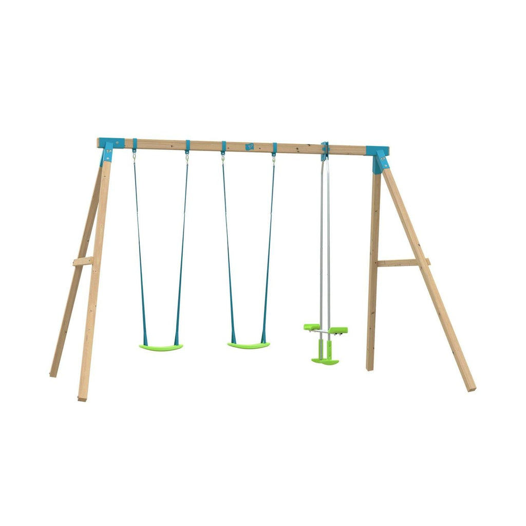 Portique 2 balançoires anthémis bois h243cm marron - bleu - vert