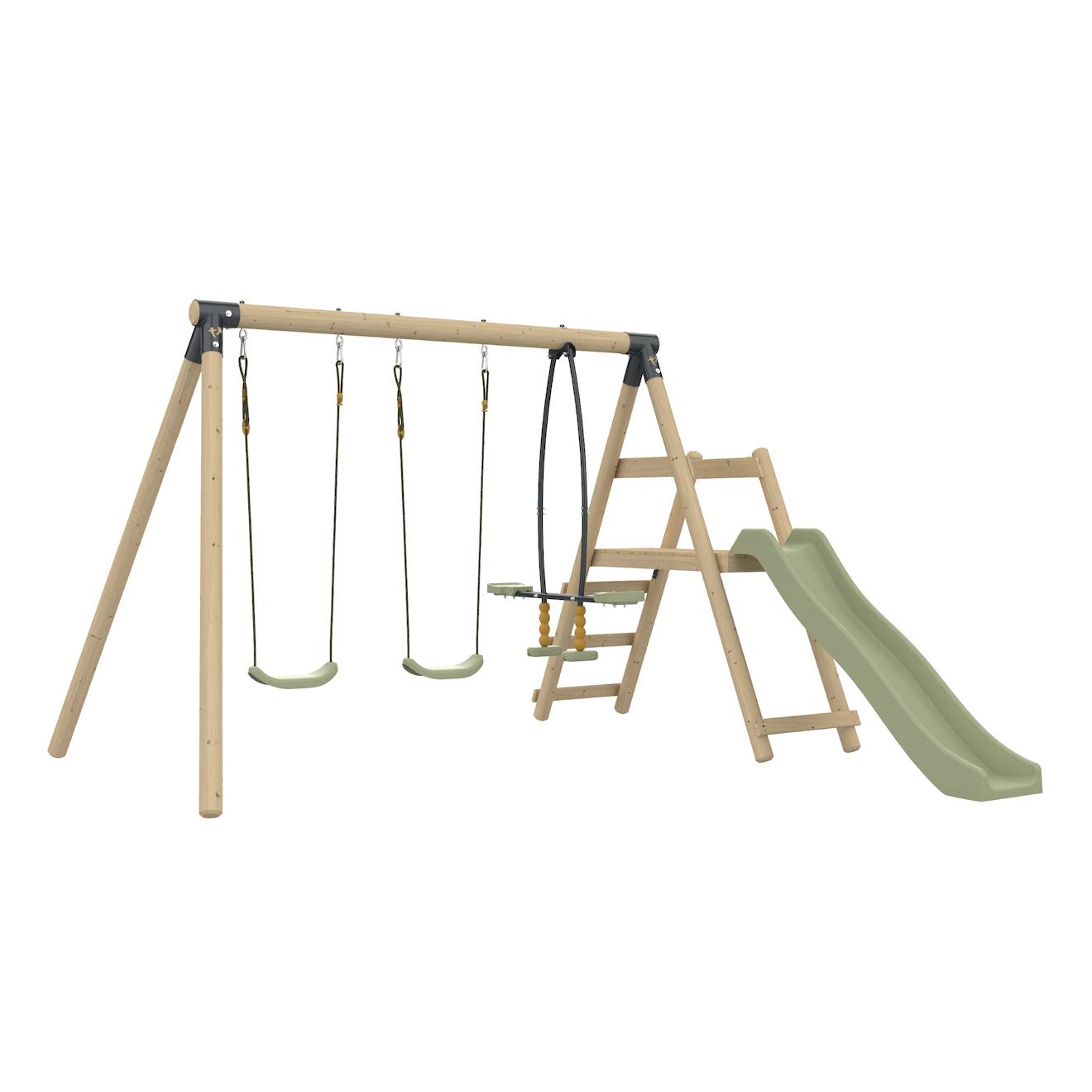 Portique 2 balançoires et vis-à-vis ajonc bois h190cm marron - gris anthracite - ver