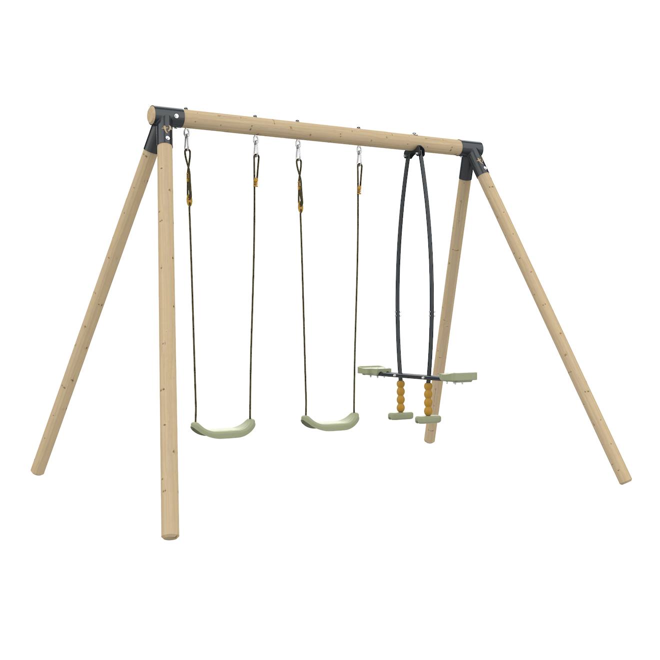 Portique 2 balançoires et vis-à-vis barbiche bois h224cm marron - gris anthracite - ver