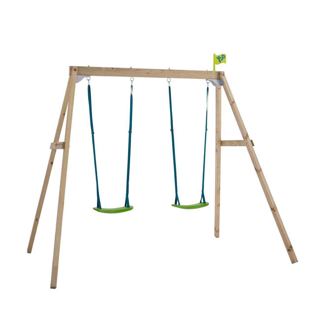 Portique 2 balançoires forest bois h200cm marron - bleu - gris - vert