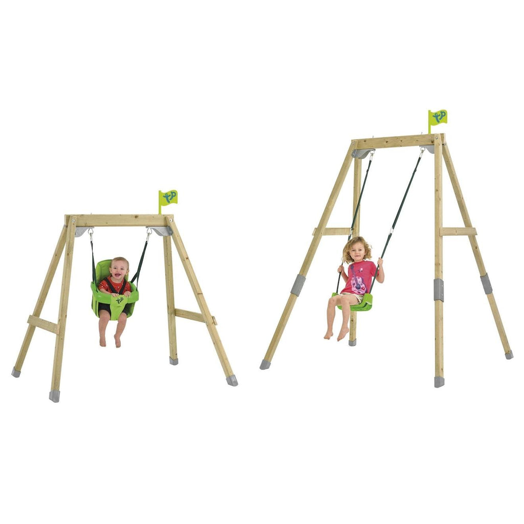 Portique balançoire 2 en 1 évolutif forest acorn bois h200cm marron - bleu - gris - vert