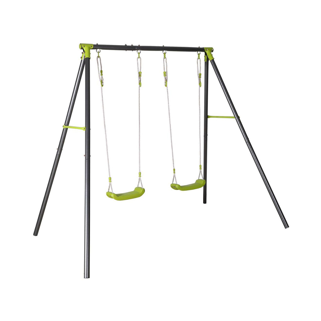 Portique balançoire double en métal, 2 places, noir et vert, acier, l 217 x p 153 x h 195 cm noir et vert