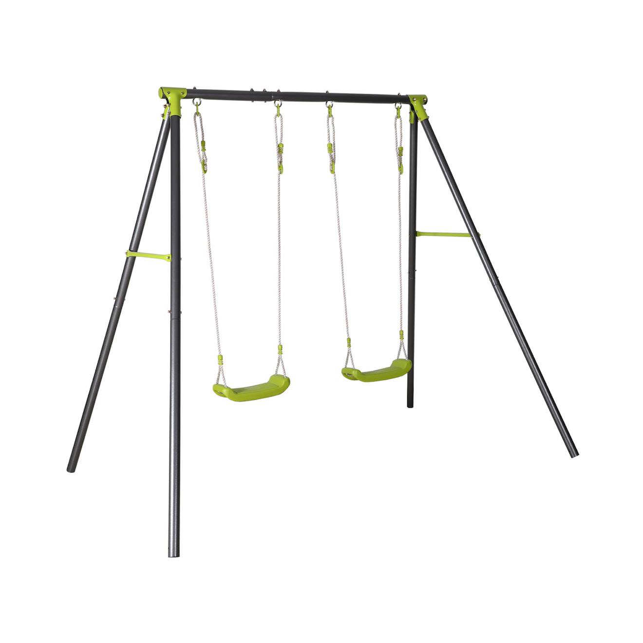 Portique balançoire double en métal, 2 places, noir et vert, acier, l 217 x p 153 x h 195 cm noir et vert