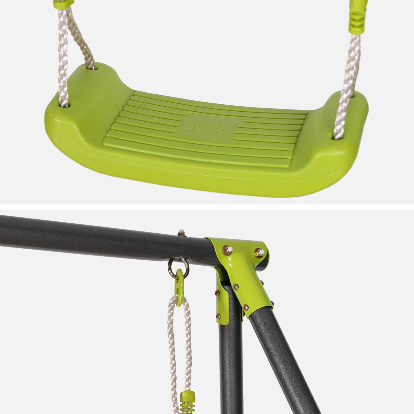 Portique balançoire double en métal, 2 places, noir et vert, acier, l 217 x p 153 x h 195 cm noir et vert
